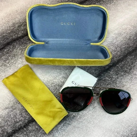 Gucci | Accessories | Gucci Gg062s Aviator Greenred Web Logo 